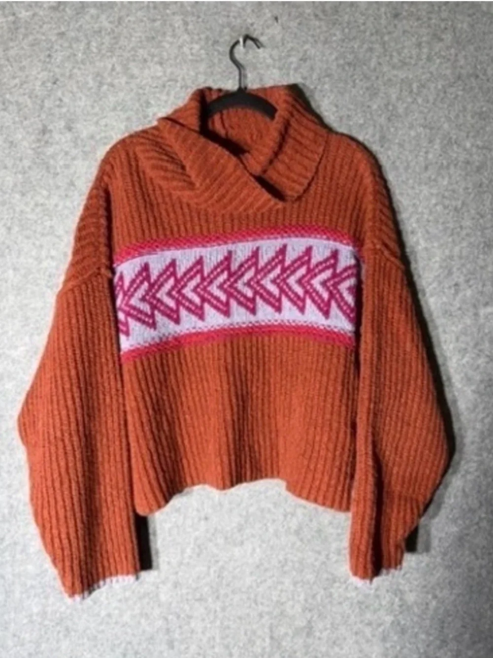 Free People Movement Check It Out Pullover Sweater Rusty Orange Geometric Sz S